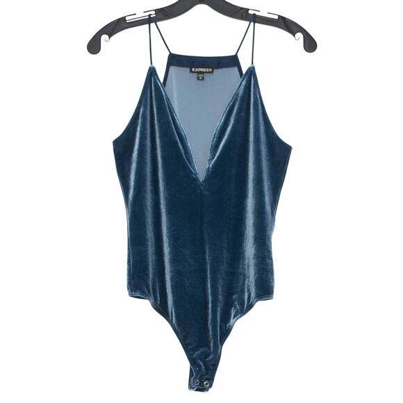 Express Bodysuit Velvet Y2K 90s Grunge Coquette Romantic Goth Luxe Blue Small - Picture 1 of 7